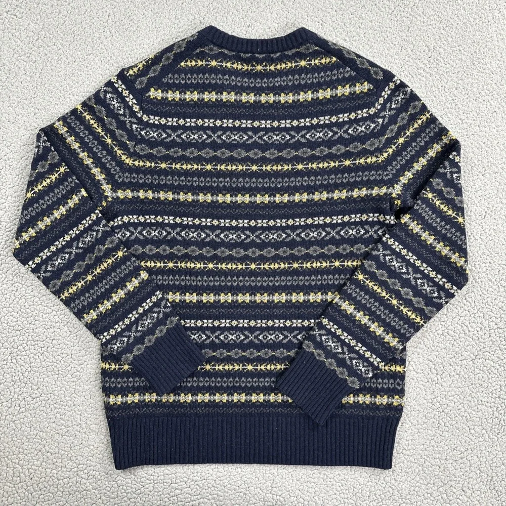 Banana Republic Sweater Men Medium Blue Fair Isle Striped Italian Yarn Wool
